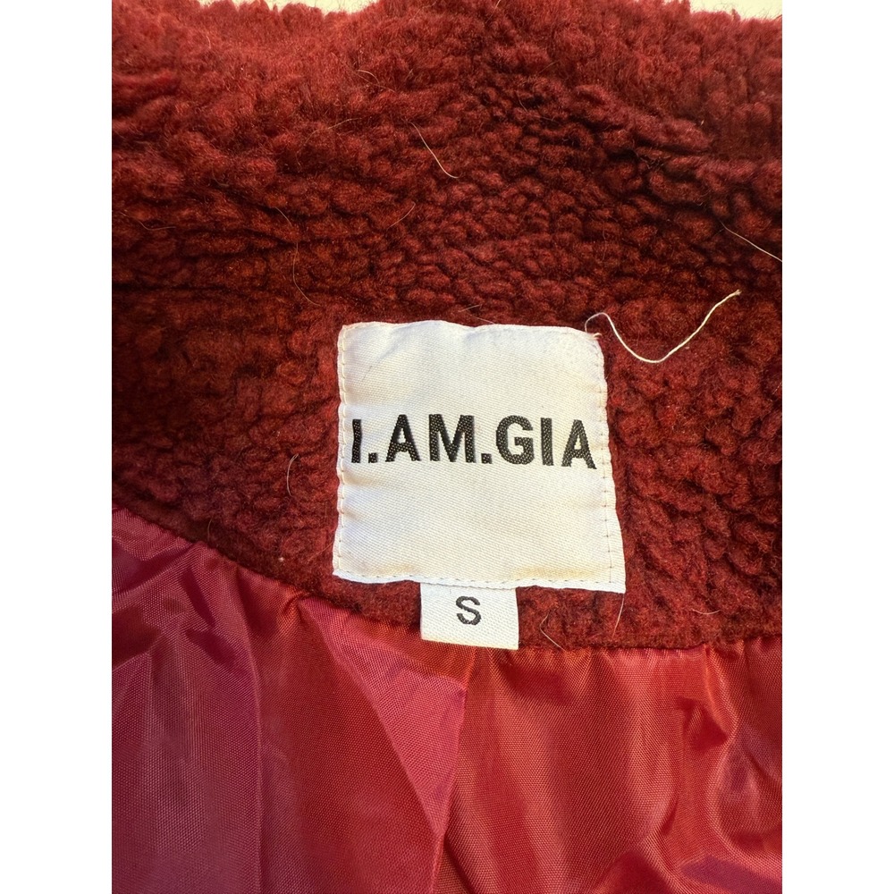I.AM.GIA Burgundy Teddy Sherpa Jacket S Oversized Y2K Faux Fur Coat - Picture 7 of 8